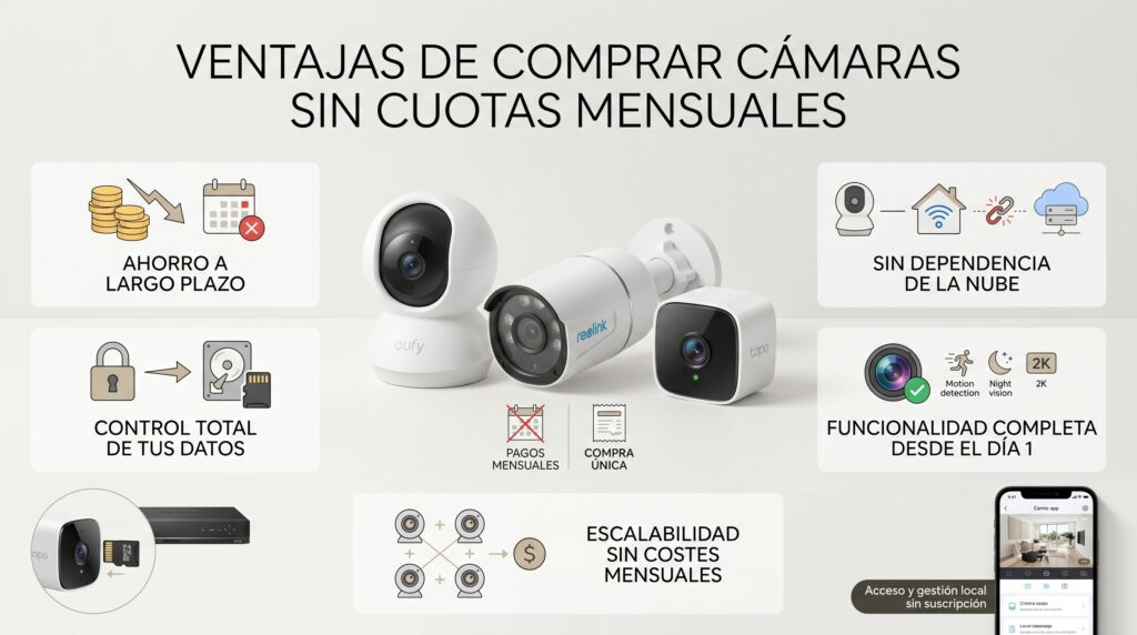 ventajas de comprar camaras sin cuotas mensuales, infografia de camaras sin cuotas
