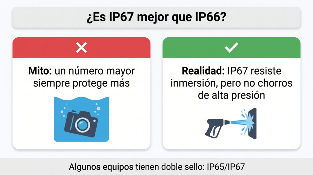 Infografía que aclara que un número IP más alto no siempre significa más protección