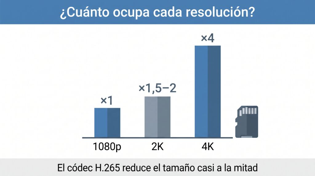 Infografía con el impacto de cada resolución en el almacenamiento de la cámara