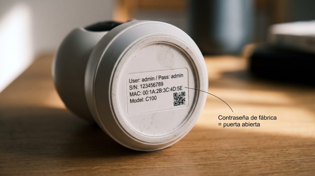 Etiqueta de contraseña por defecto en la base de una cámara WiFi
