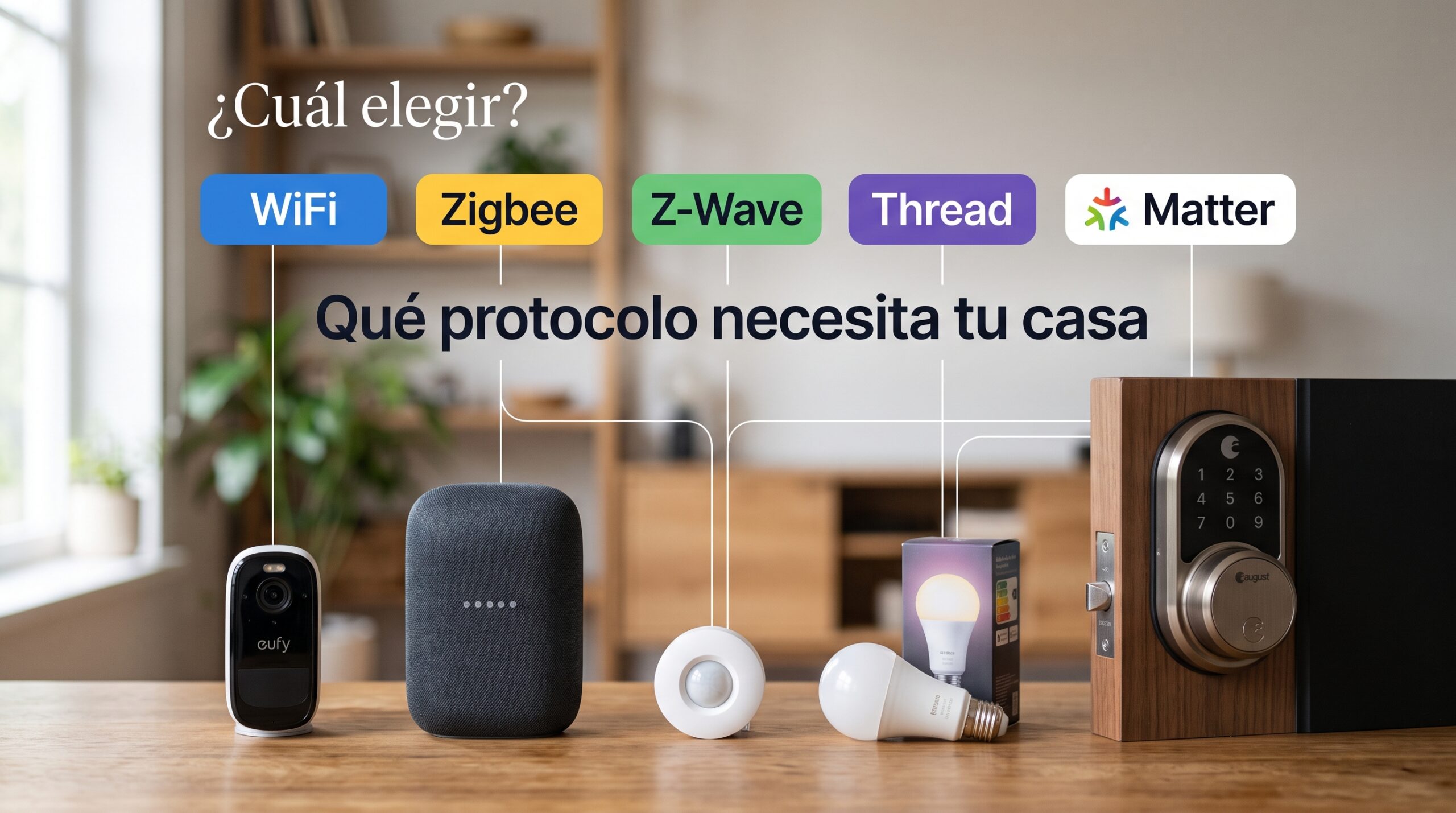 Comparación de WiFi, Zigbee, Z-Wave, Thread y Matter para elegir un protocolo de domótica.